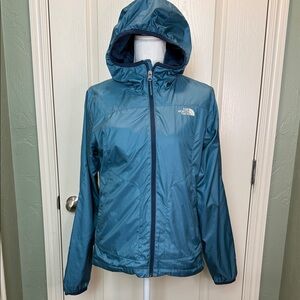 The North Face Teal & Navy Blue Hooded Fleece-Lined Windbreaker Jacket S Small